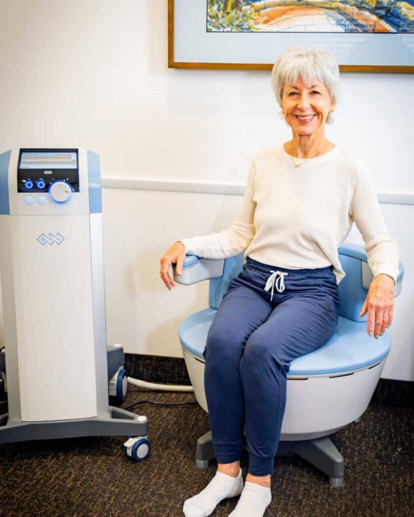 Comfortable, non-invasive Emsella treatment for urinary incontinence and pelvic floor strengthening in Santa Barbara. No downtime, surgery, or recovery required.