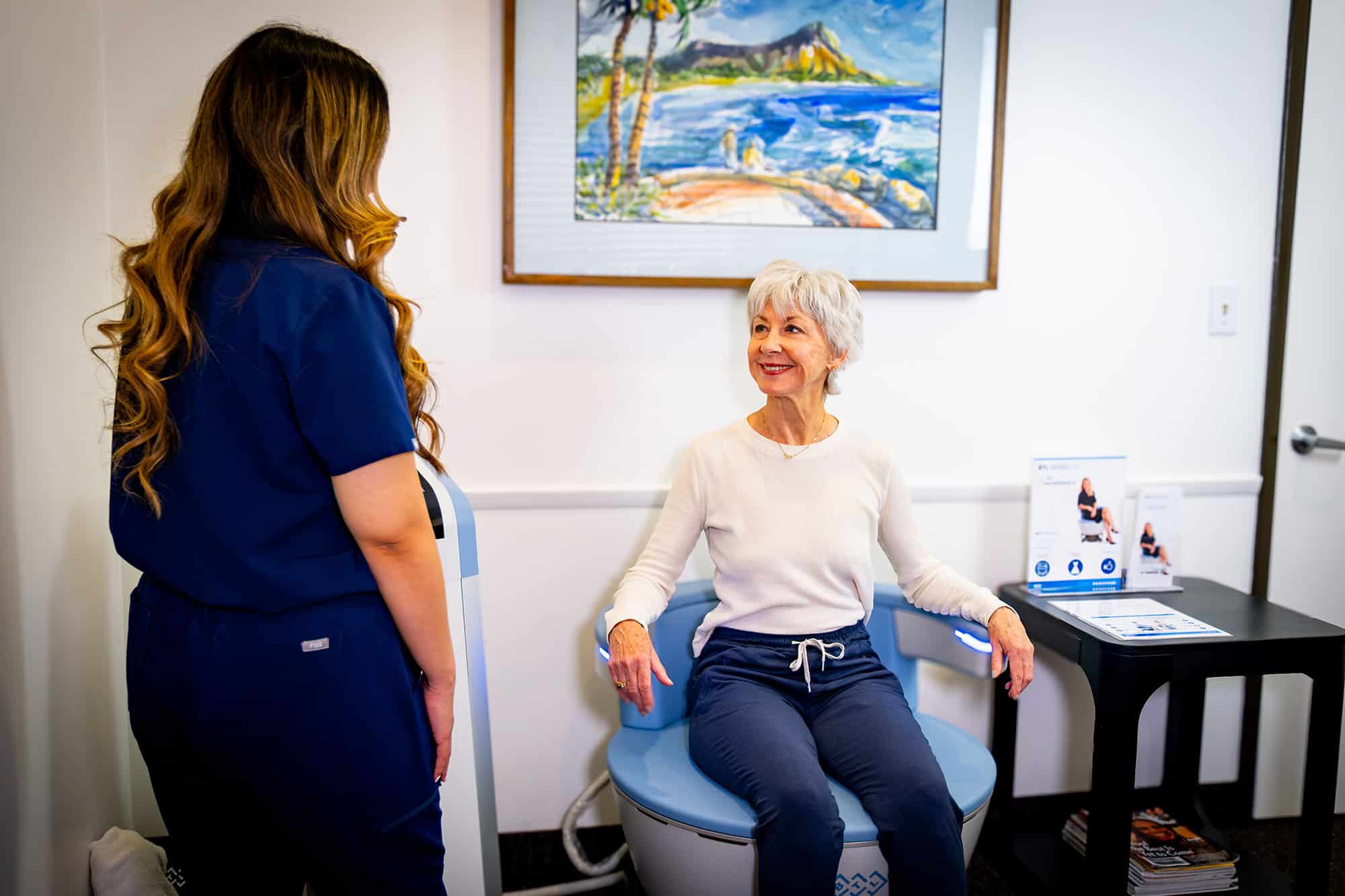 Clinician discussing treatment with a patient